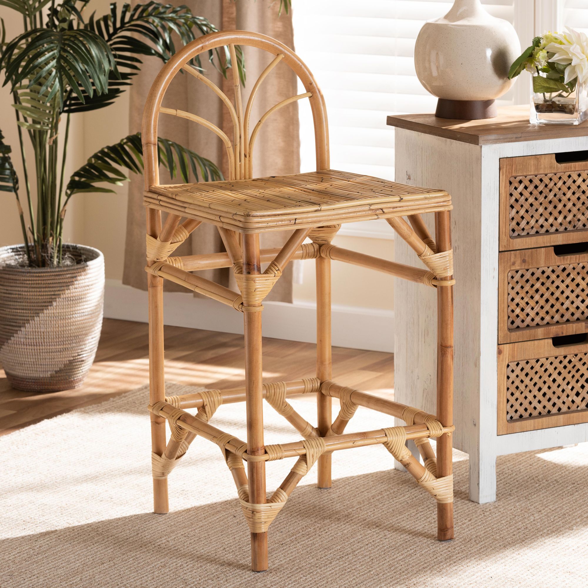 Natural rattan counter online stool