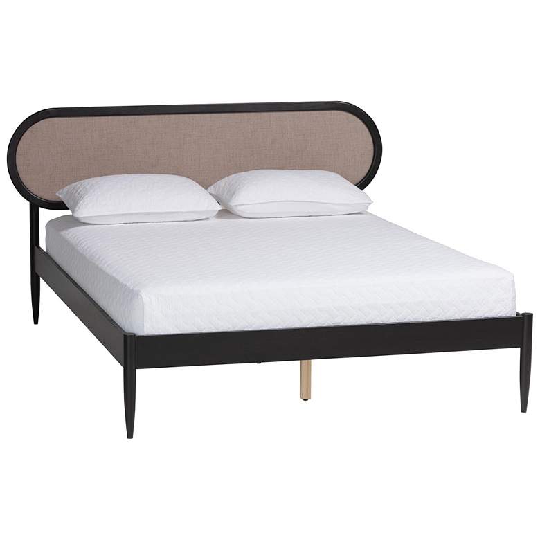Image 2 Baxton Studio Shirin Beige Fabric and Black Wood Queen Platform Bed