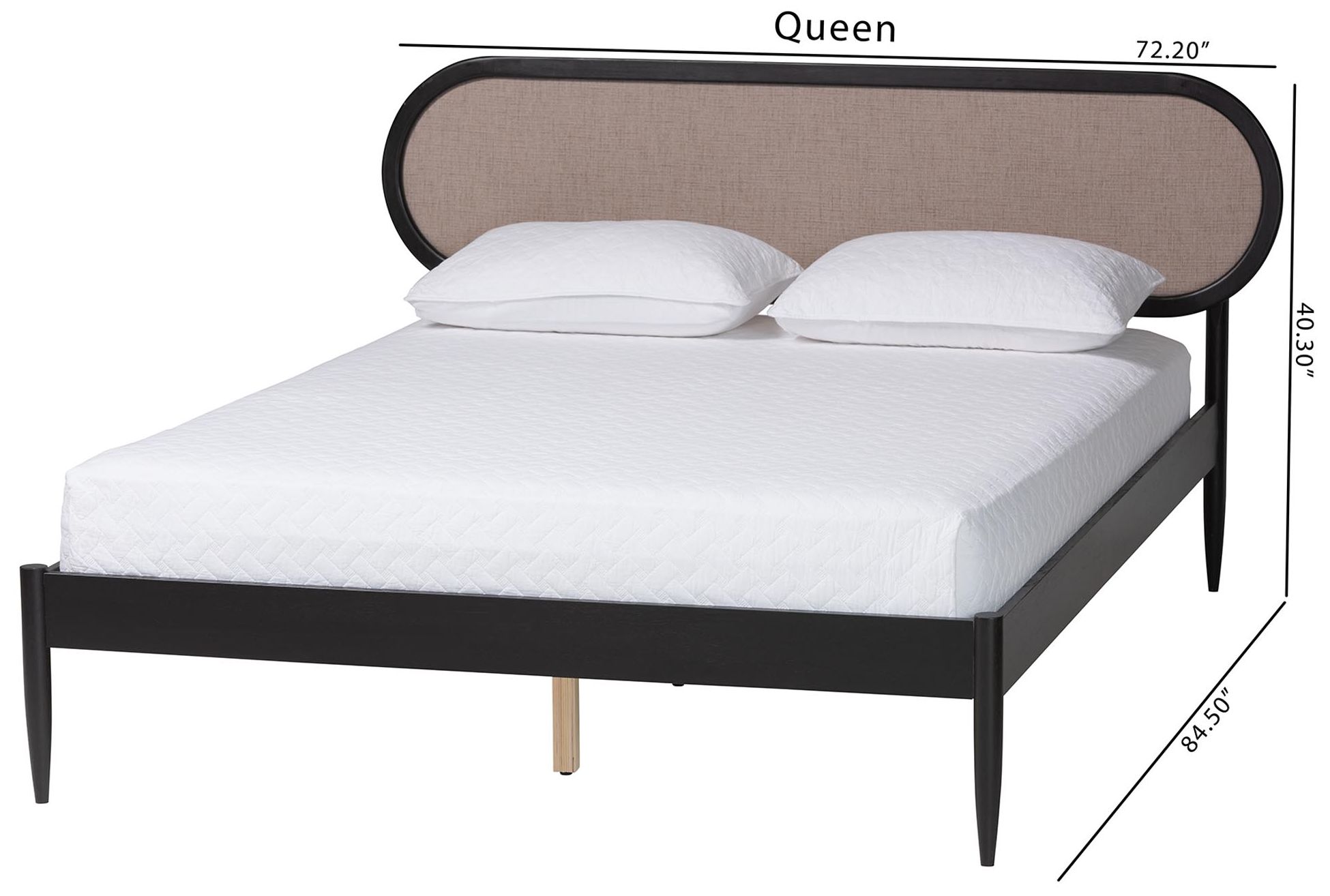 Baxton Studio Shirin Beige Fabric and Black Wood Queen Platform Bed