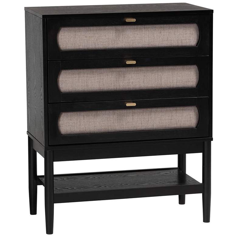 Image 1 Baxton Studio Shirin Mid-Century Beige Fabric and Black Wood 3-Drawer Chest