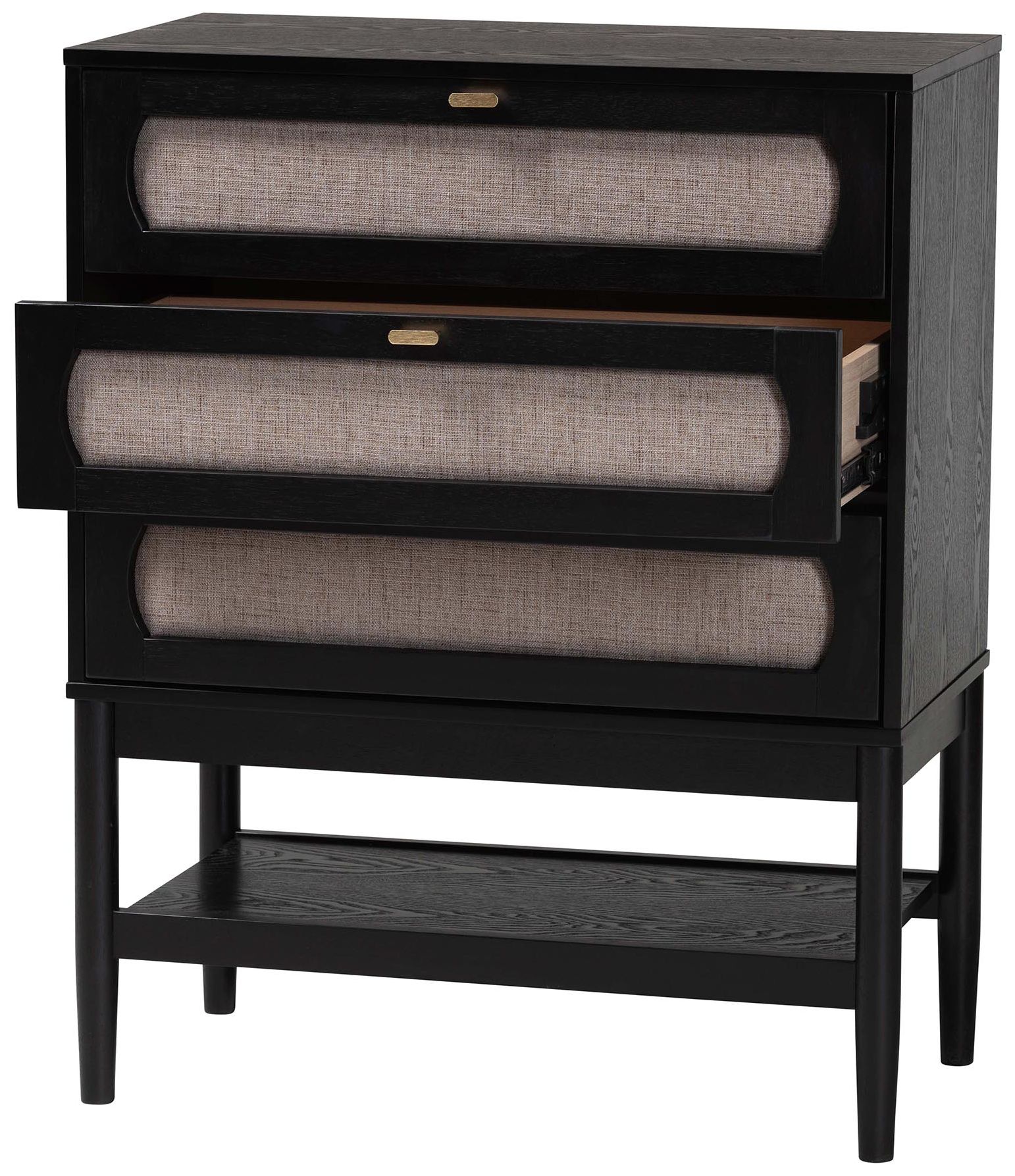 Image 3 Baxton Studio Shirin Mid-Century Beige Fabric and Black Wood 3-Drawer Chest more views