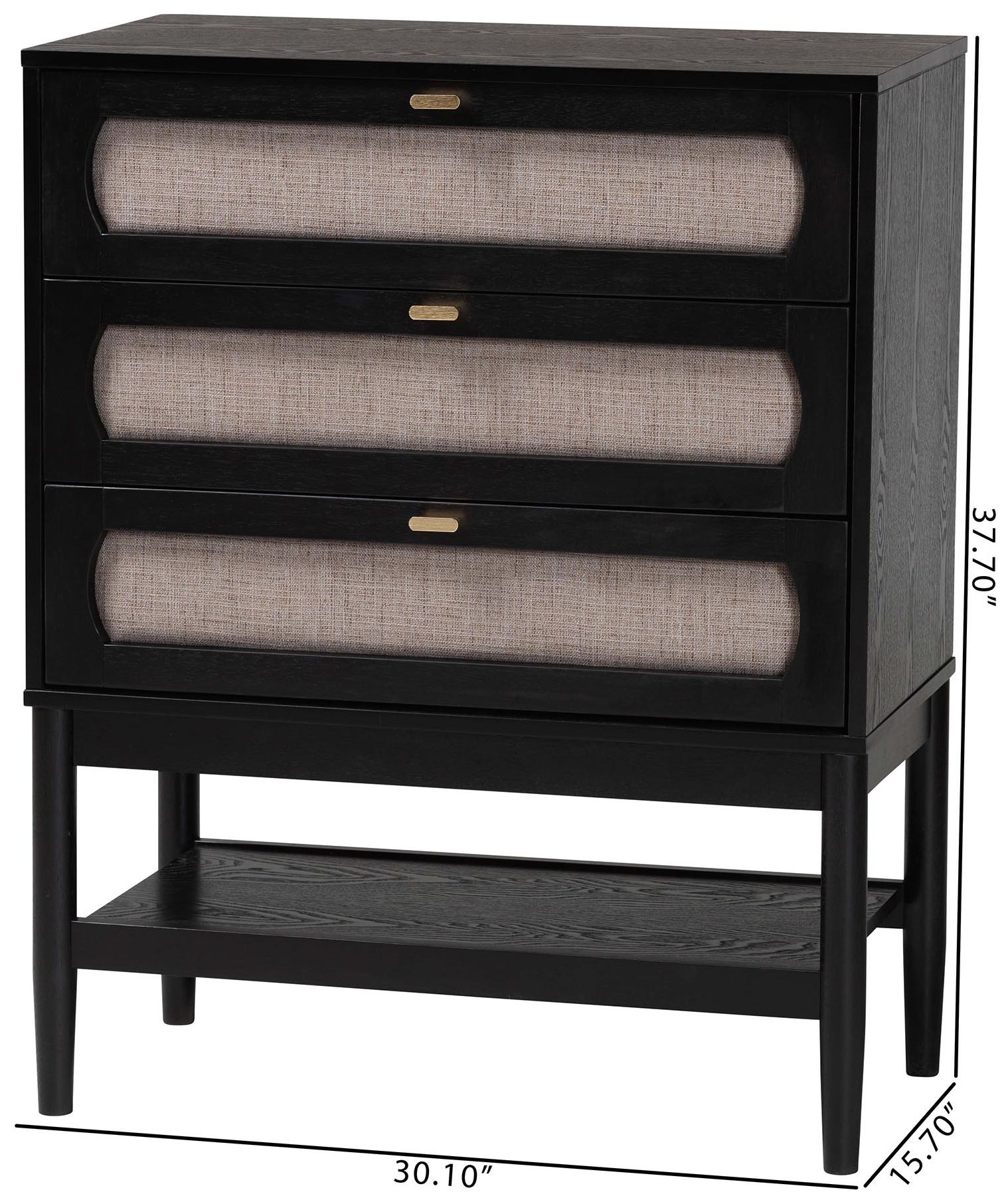 Baxton Studio Shirin Mid-Century Beige Fabric and Black Wood 3-Drawer Chest
