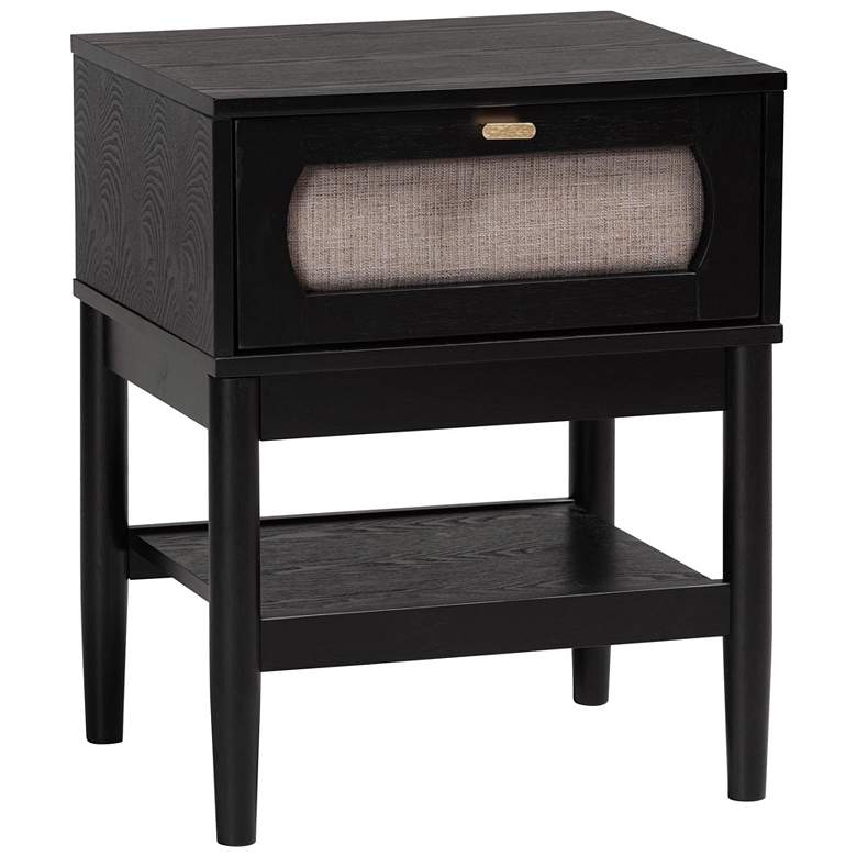 Image 1 Baxton Studio Shirin Mid-Century Beige Fabric and Wood 1-Drawer Nightstand