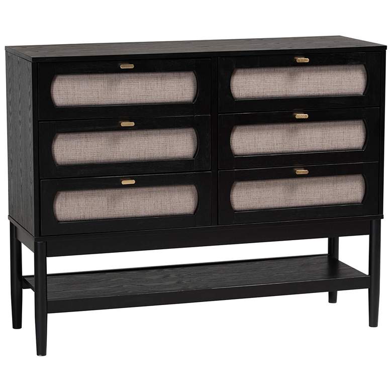 Image 1 Baxton Studio Shirin Mid-Century Beige Fabric and Wood 6-Drawer Dresser