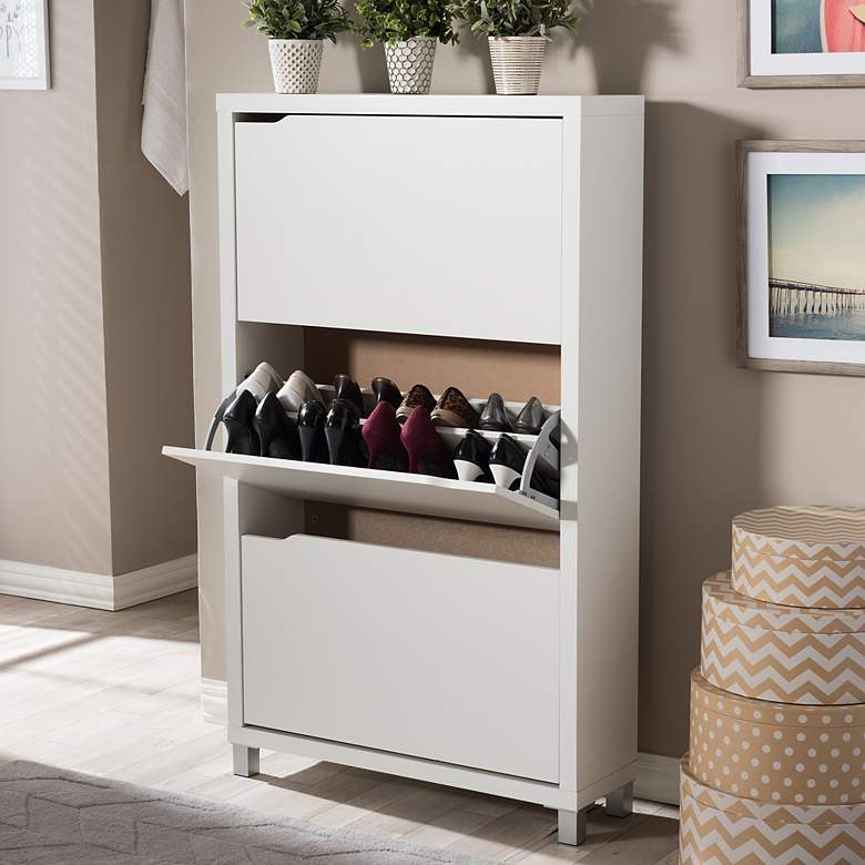 Image 1 Baxton Studio Simms 31" Wide White 3-Door Shoe Cabinet