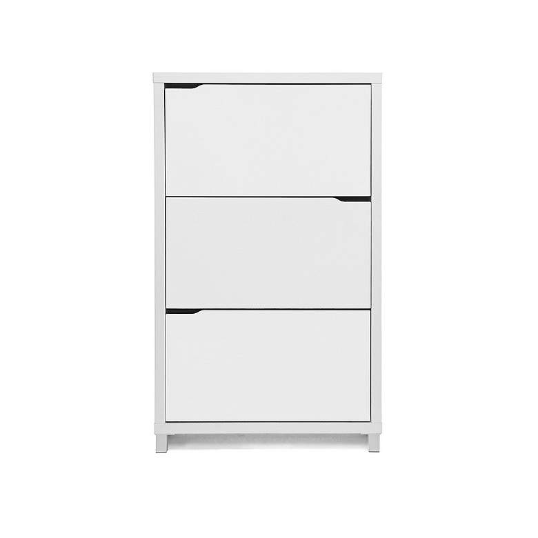 Image 4 Baxton Studio Simms 31" Wide White 3-Door Shoe Cabinet more views