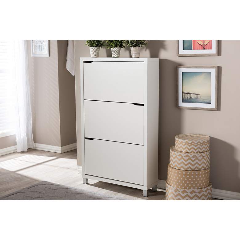 Image 5 Baxton Studio Simms 31" Wide White 3-Door Shoe Cabinet more views
