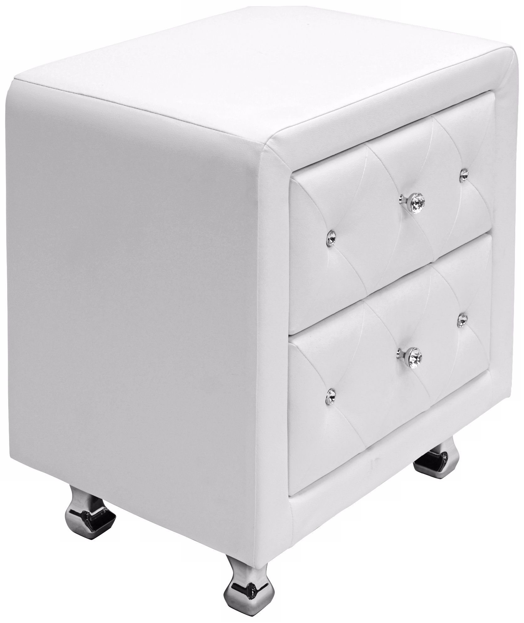 Thumbnail3 of Baxton Studio Stella Crystal Tufted White Upholstered Modern Nightstand more views