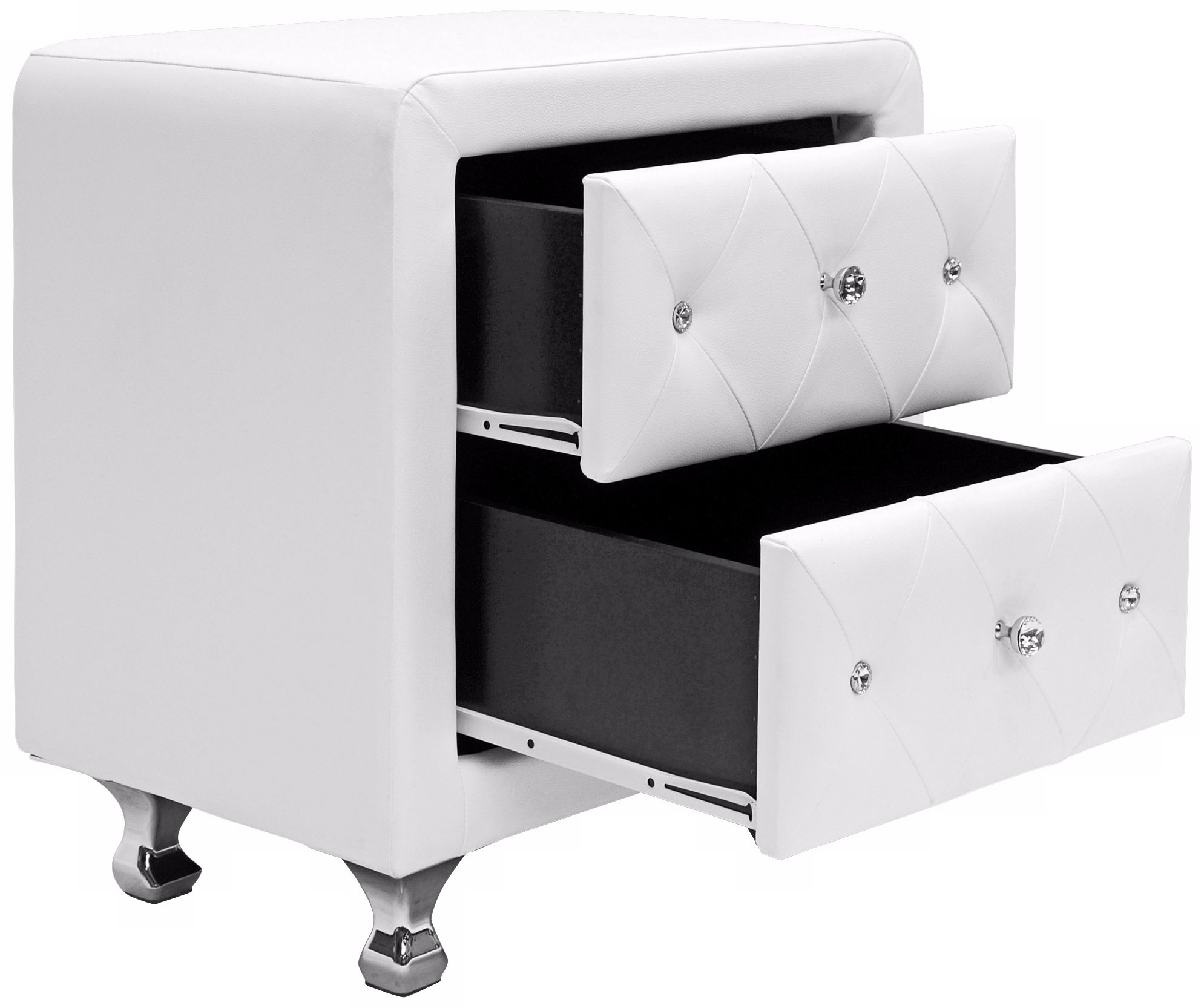 Thumbnail4 of Baxton Studio Stella Crystal Tufted White Upholstered Modern Nightstand more views