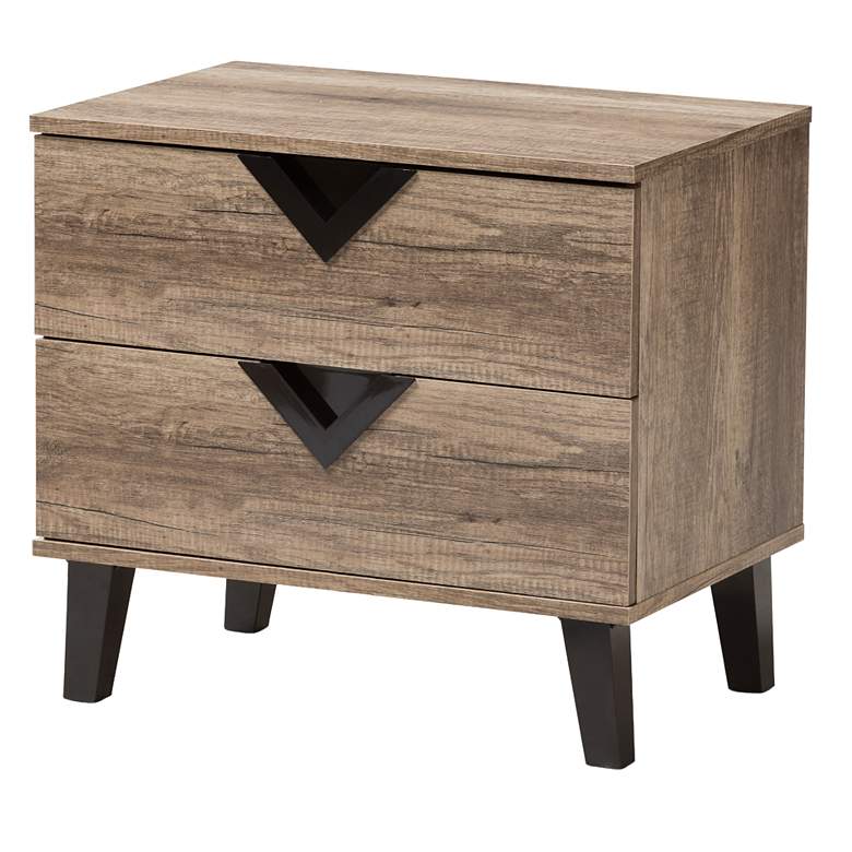 Image 2 Baxton Studio Swanson Light Brown Wood 2-Drawer Nightstand