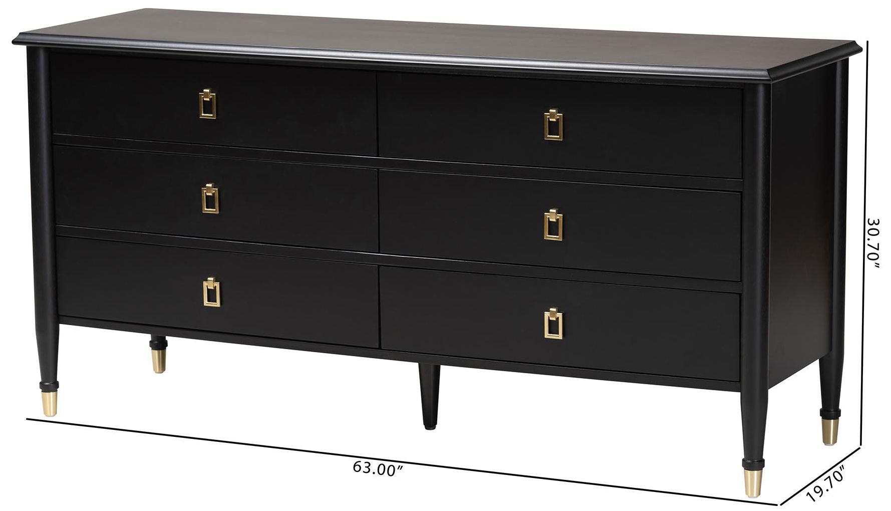 Baxton Studio Tamra Black Wood Dresser with Drawers, 6-Drawer