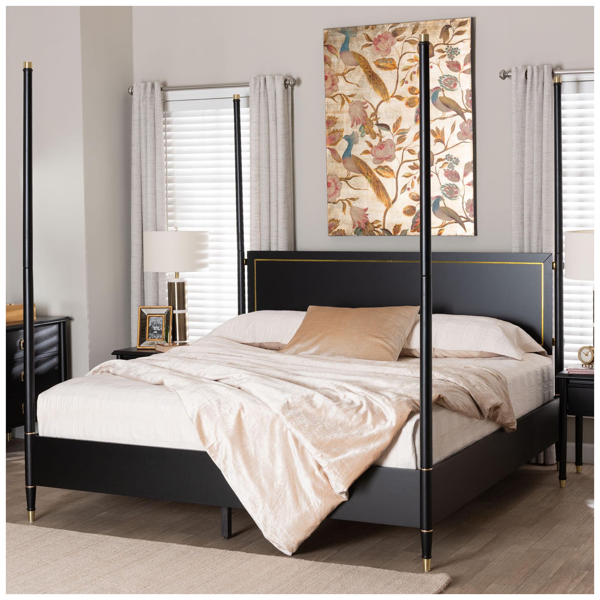 Baxton Studio Tamra Four-Poster Platform Bed - Black Wood Bed Frame, King