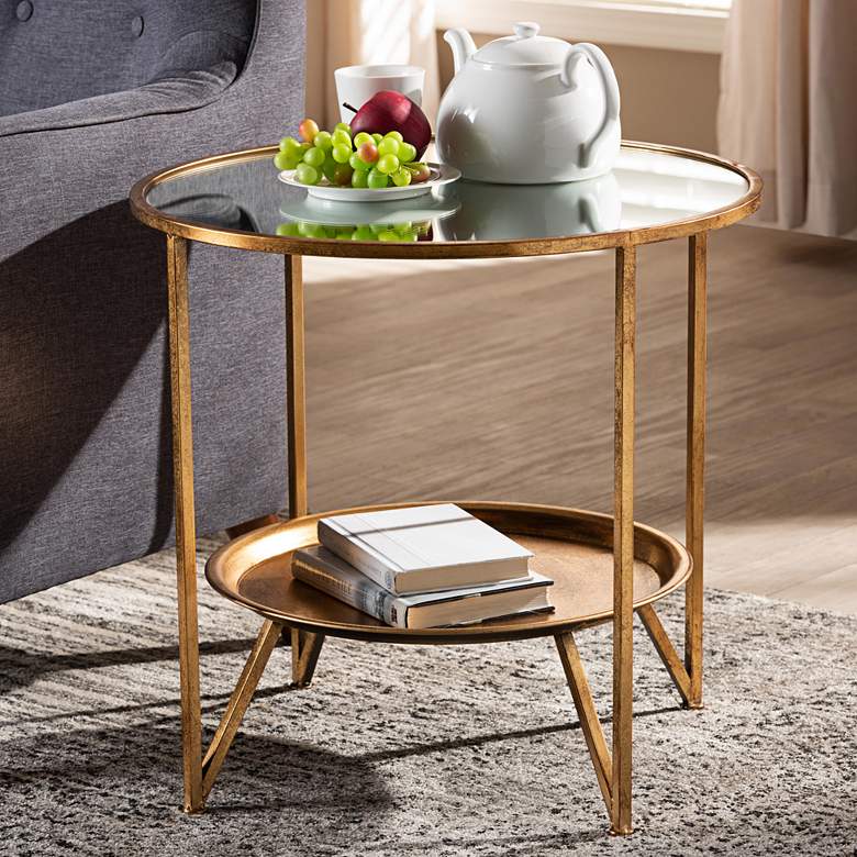 Image 1 Baxton Studio Tamsin 22" Wide Antique Gold Mirrored Top Accent Table