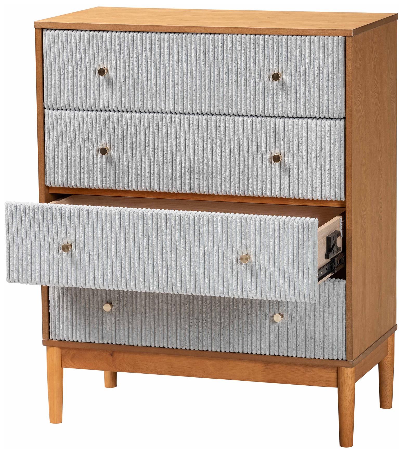 Image 3 Baxton Studio Taylin Grey Corduroy and Oak Brown Wood 4-Drawer Chest more views