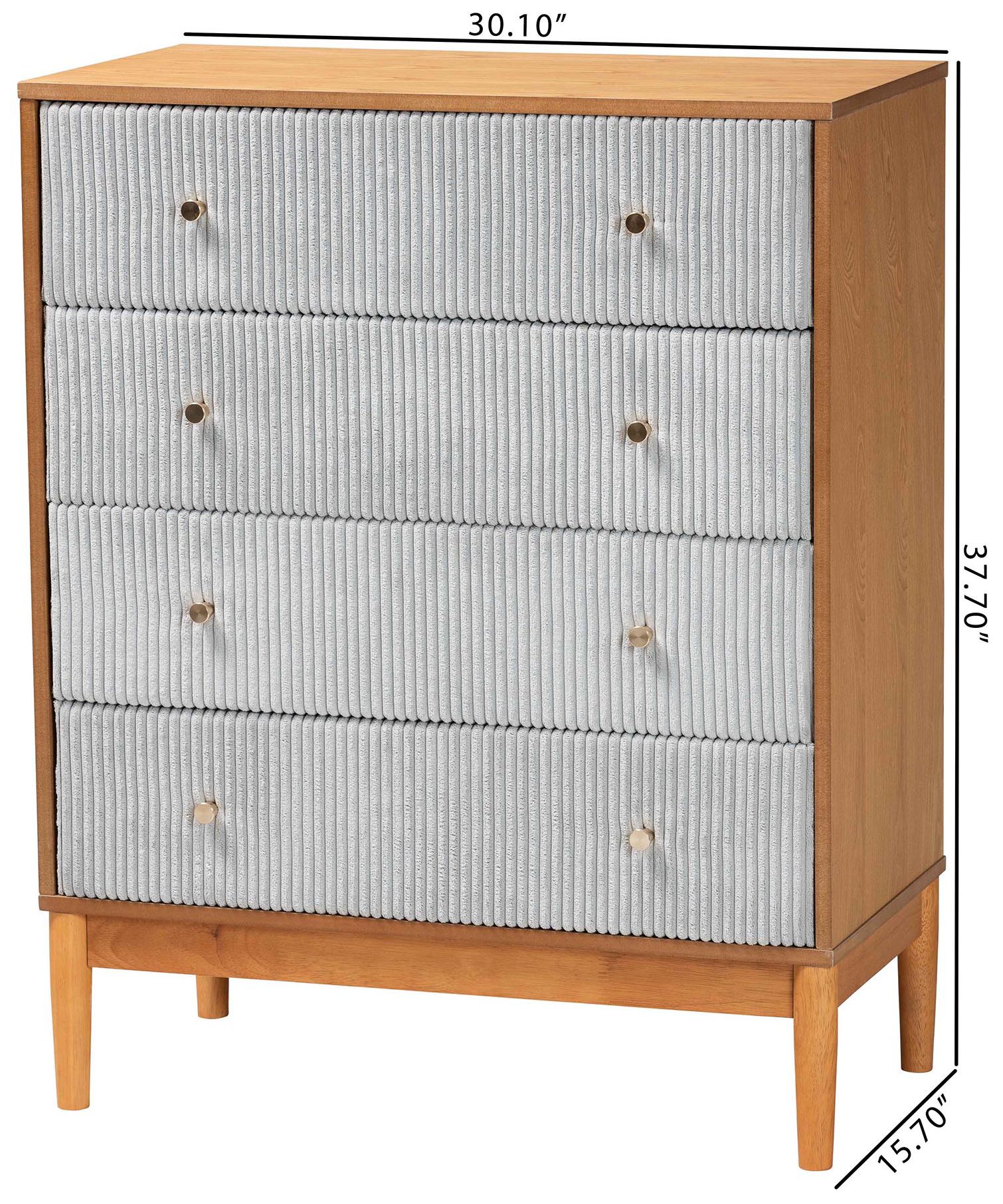 Baxton Studio Taylin Grey Corduroy and Oak Brown Wood 4-Drawer Chest