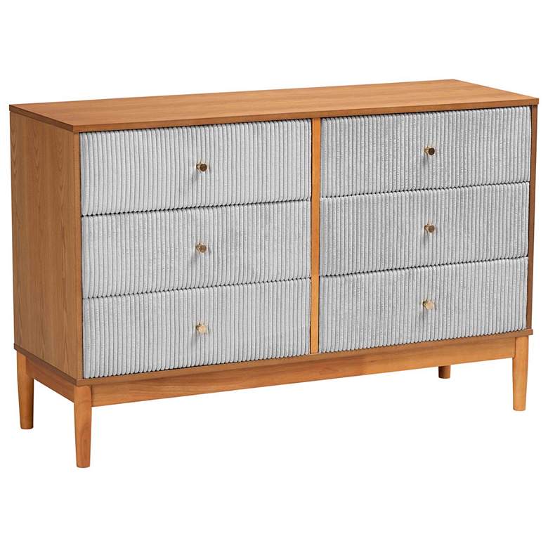 Image 1 Baxton Studio Taylin Grey Corduroy and Oak Brown Wood 6-Drawer Dresser