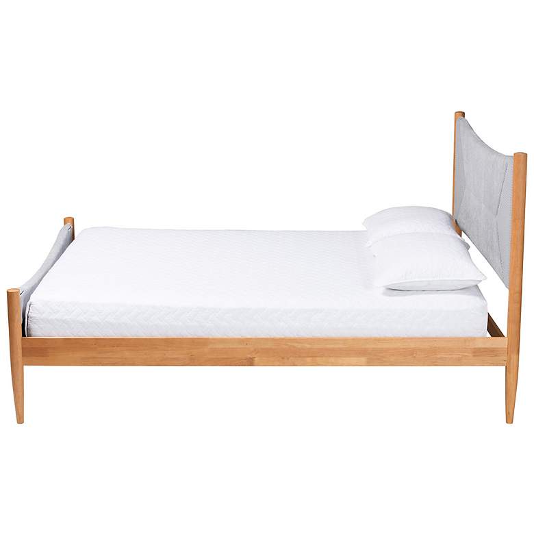 Image 4 Baxton Studio Taylin Mid-Century Grey Corduroy and Oak Brown Wood Queen Bed more views