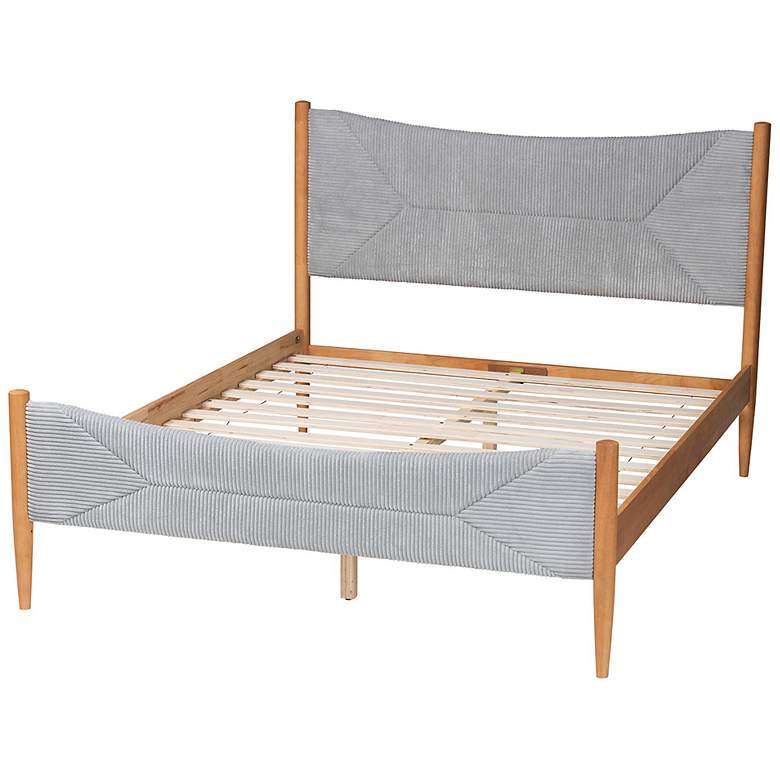 Image 5 Baxton Studio Taylin Mid-Century Grey Corduroy and Oak Brown Wood Queen Bed more views