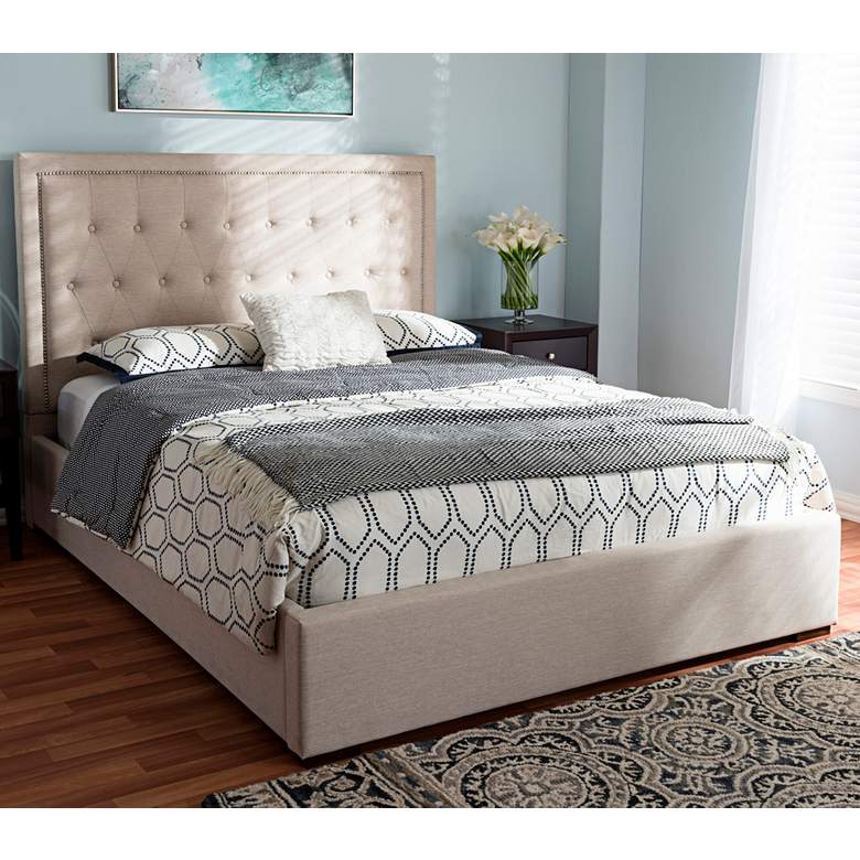 Image 1 Baxton Studio Taylor Light Beige Fabric Queen Platform Bed