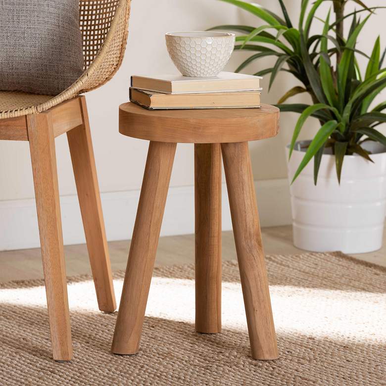 Image 1 Baxton Studio Terah Natural Brown Teak Wood Ottoman Footstool