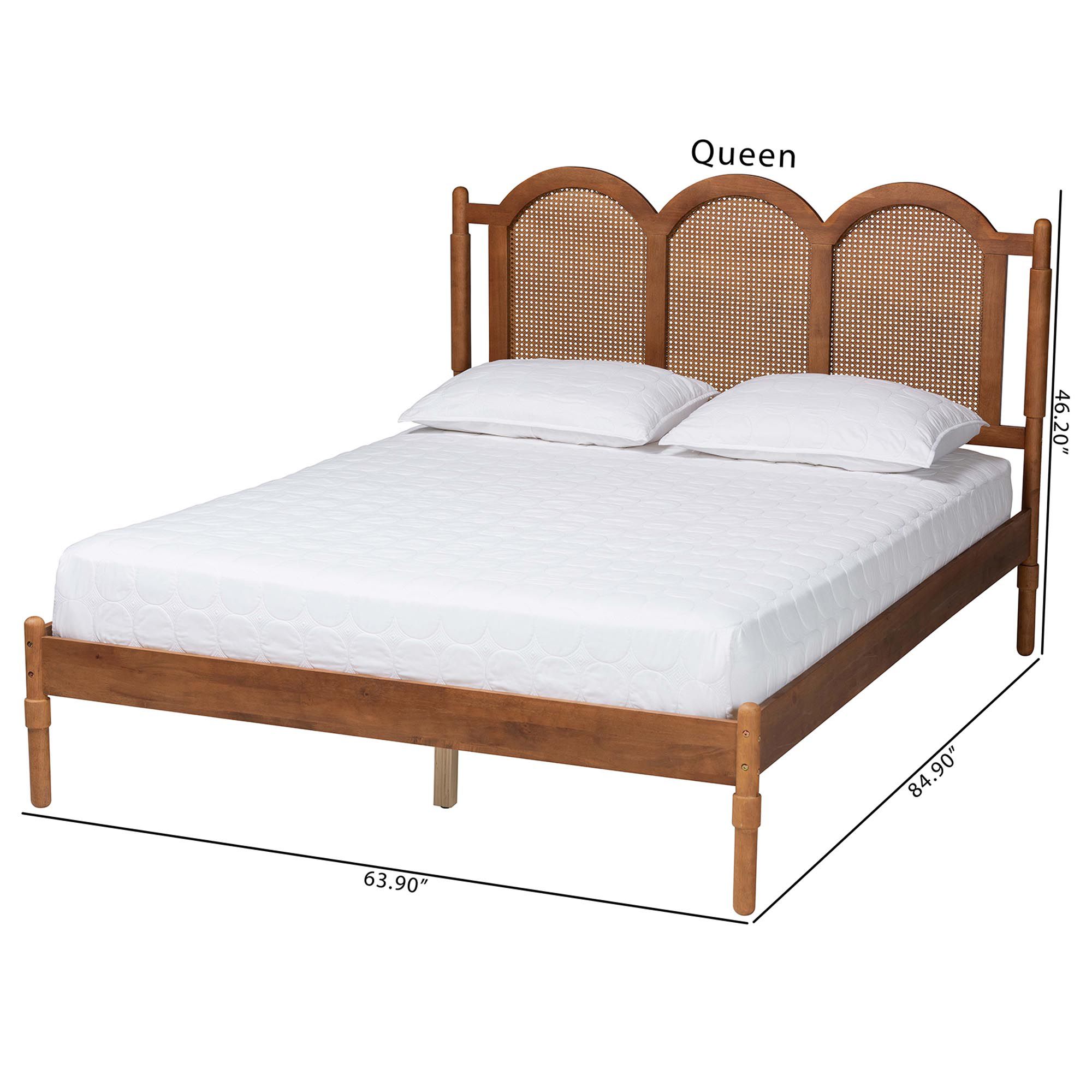 Baxton Studio Thatcher Queen Size Platform Bed with Woven Rattan