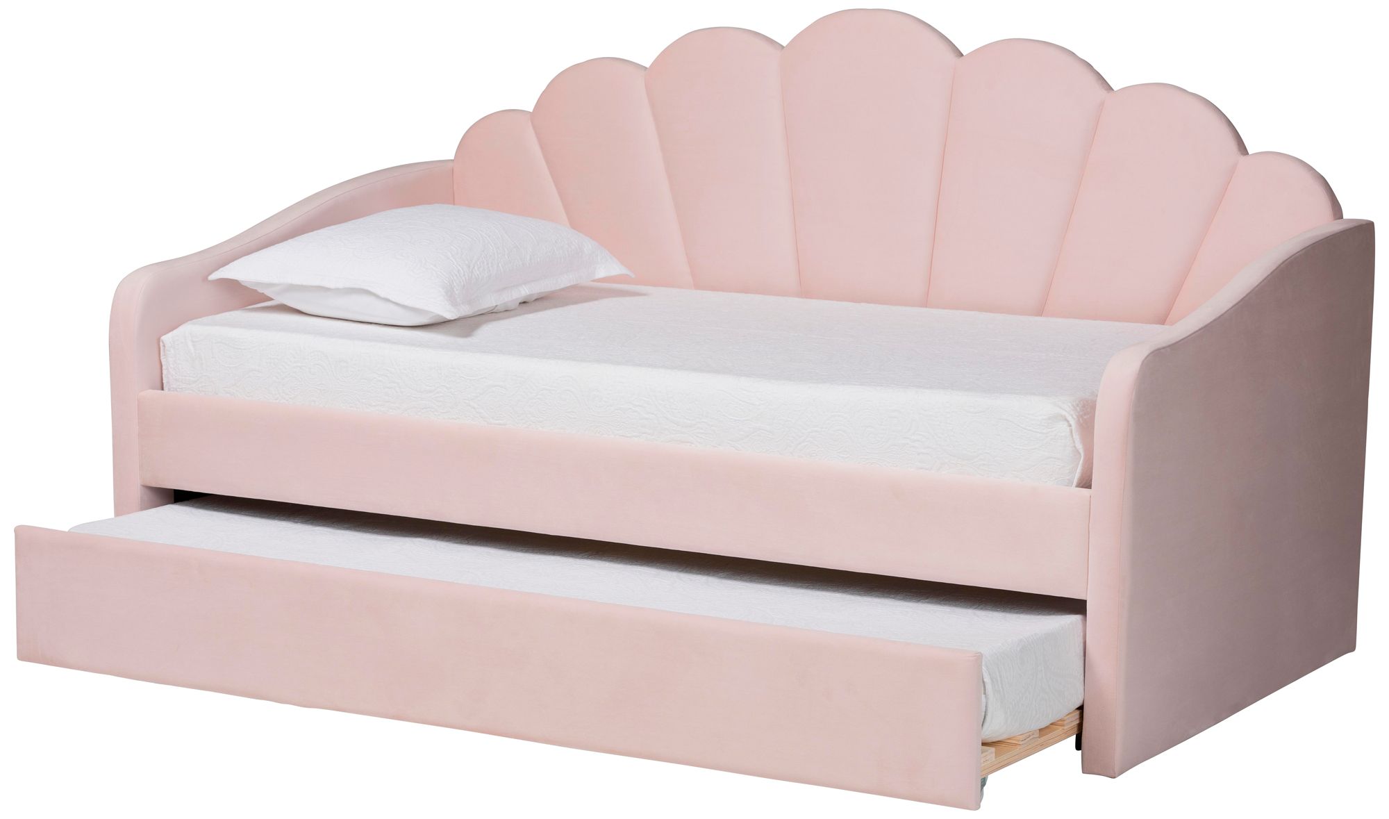 Image 6 Baxton Studio Timila Light Pink Upholstered Full Size Daybed with Trundle more views