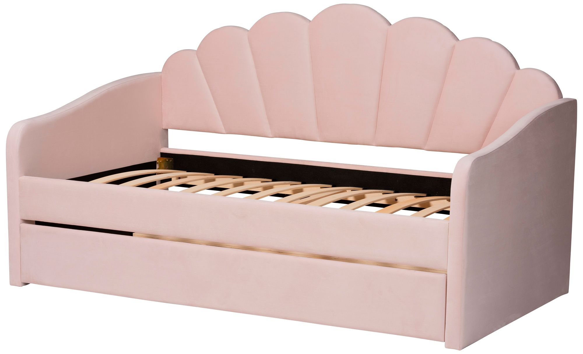 Baxton Studio Timila Light Pink Upholstered Full Size Daybed with Trundle