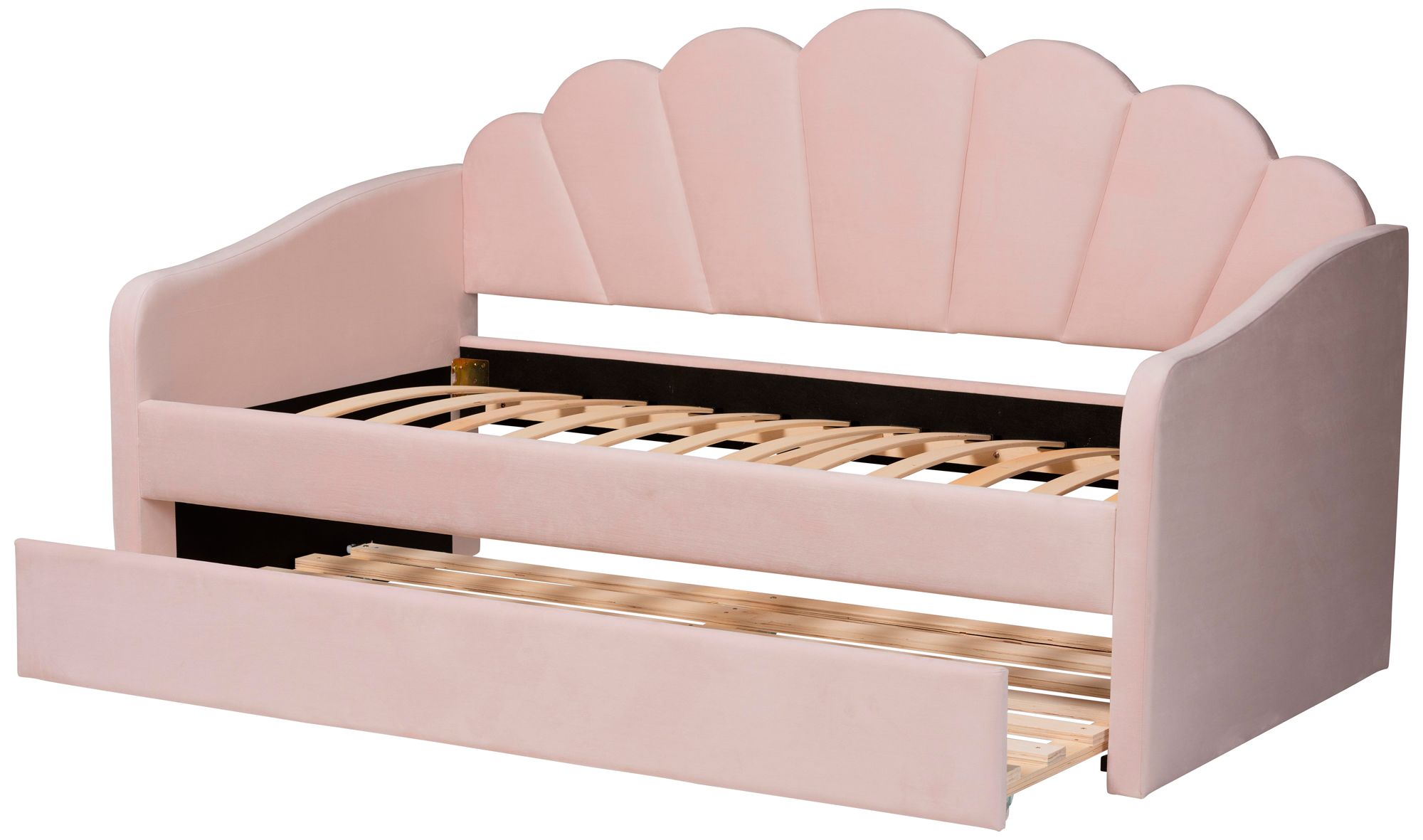 Baxton Studio Timila Light Pink Upholstered Full Size Daybed with Trundle