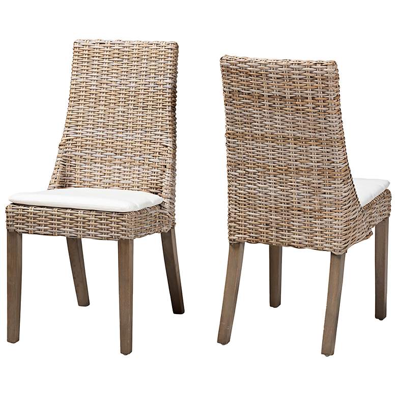 Image 2 Baxton Studio Toby Modern Bohemian Grey Rattan 2-Piece Dining Chair Set
