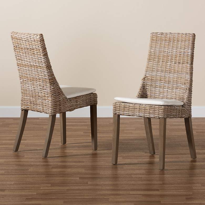 Image 1 Baxton Studio Toby Modern Bohemian Grey Rattan 2-Piece Dining Chair Set