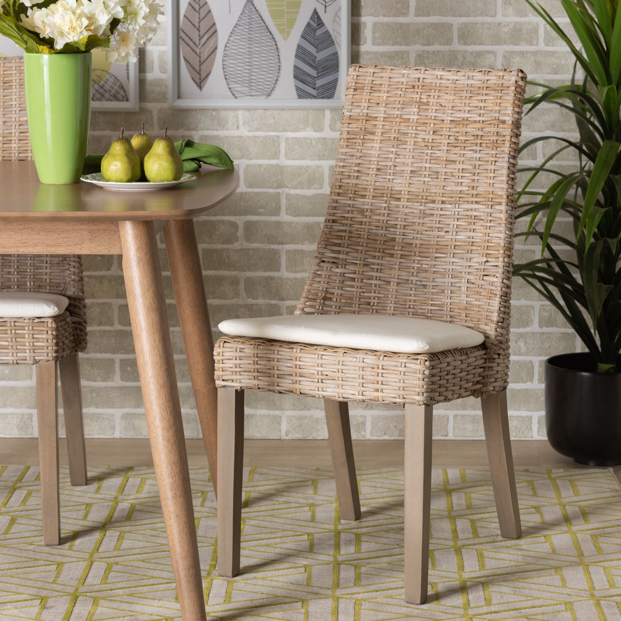Image 3 Baxton Studio Toby Modern Bohemian Grey Rattan 2-Piece Dining Chair Set more views