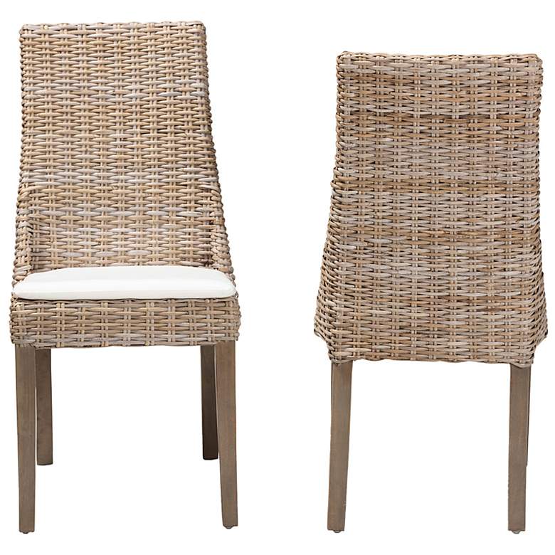 Image 4 Baxton Studio Toby Modern Bohemian Grey Rattan 2-Piece Dining Chair Set more views