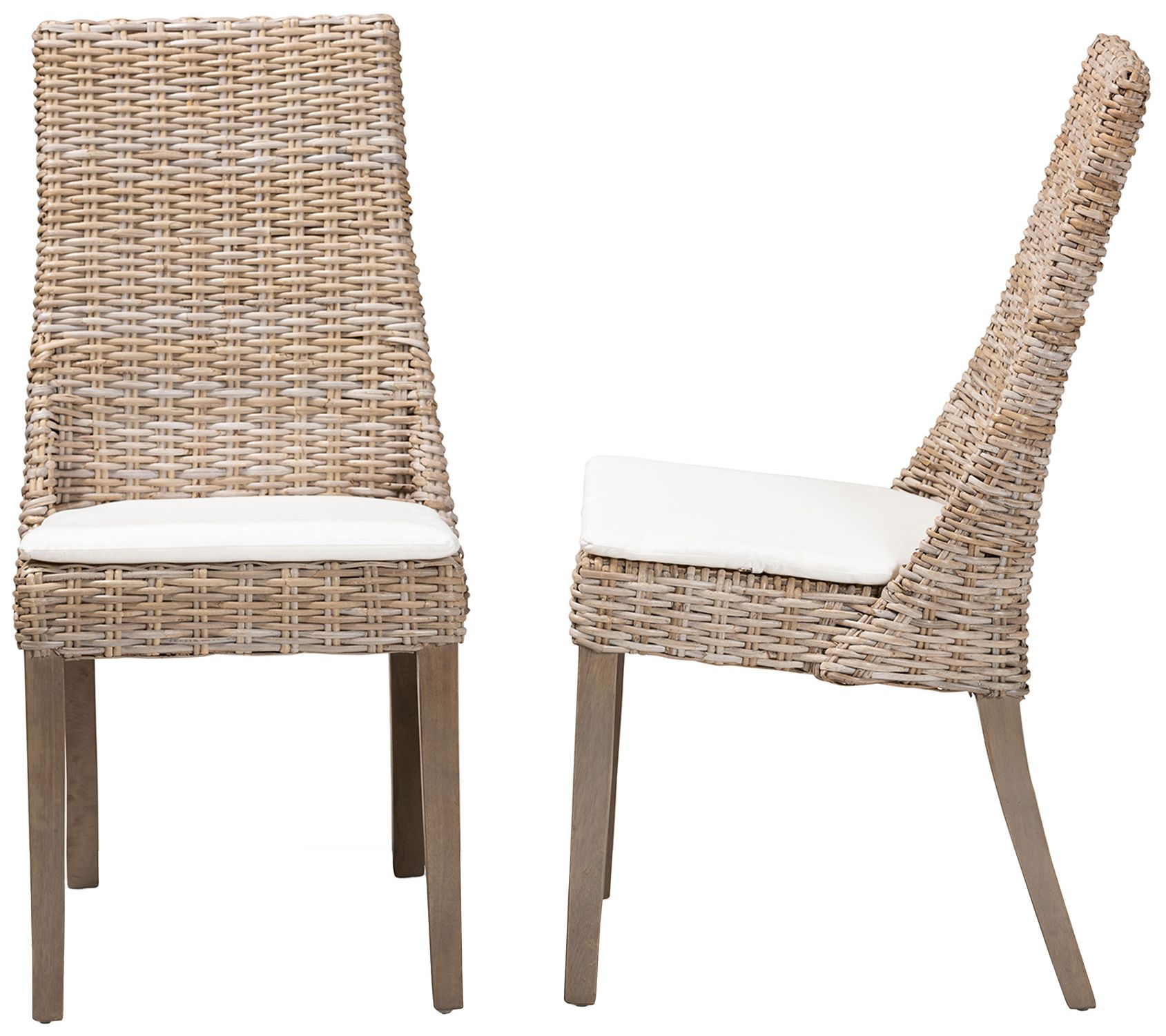 Image 5 Baxton Studio Toby Modern Bohemian Grey Rattan 2-Piece Dining Chair Set more views