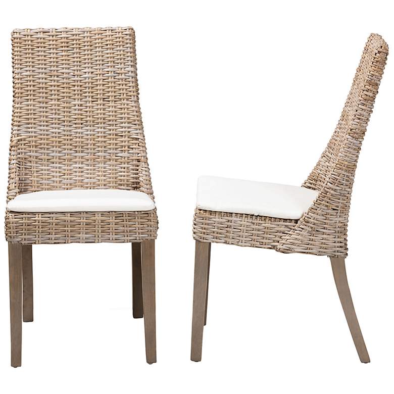 Image 5 Baxton Studio Toby Modern Bohemian Grey Rattan 2-Piece Dining Chair Set more views