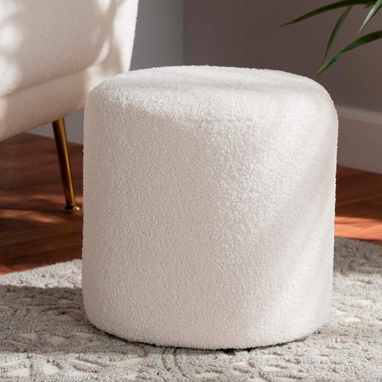 Image 2 Baxton Studio Tori Ivory Boucle Fabric Round Ottoman