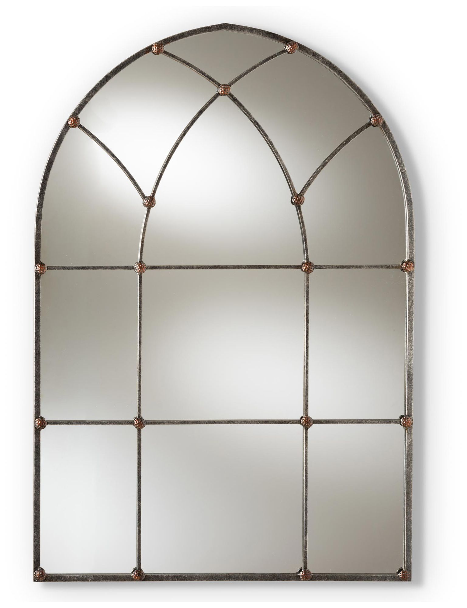 Image 3 Baxton Studio Tova Antique Silver Finished Arched Window Accent Wall Mirror more views