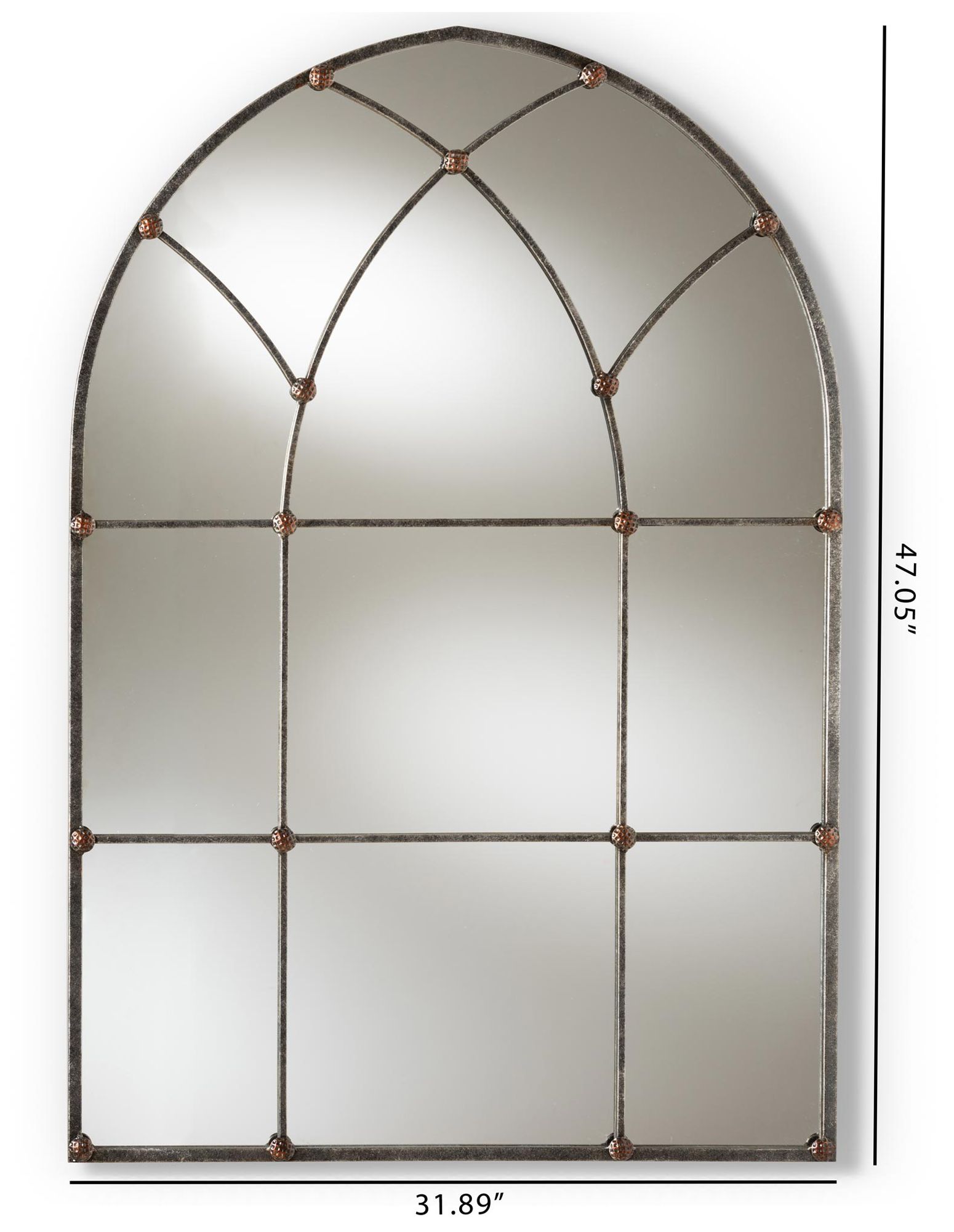 Image 4 Baxton Studio Tova Antique Silver Finished Arched Window Accent Wall Mirror more views