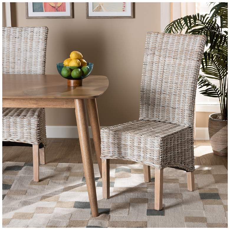 Image 1 Baxton Studio Trianna Whitewashed Rattan Wood Dining Chair