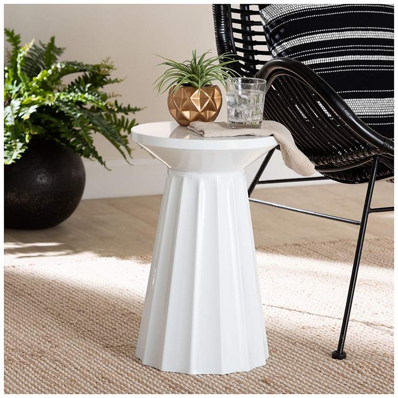 Image 3 Baxton Studio Ulmer White Metal Scalloped Side Table more views