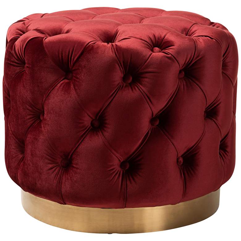 Image 2 Baxton Studio Valeria Burgundy Red Velvet Tufted Ottoman