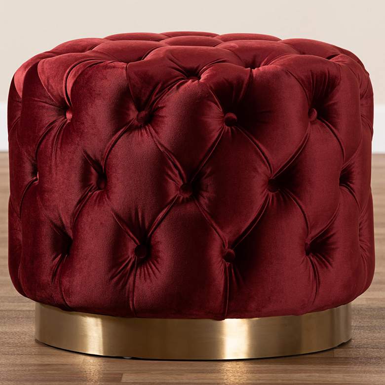 Image 4 Baxton Studio Valeria Burgundy Red Velvet Tufted Ottoman more views