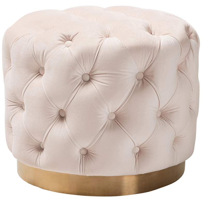 Image 2 Baxton Studio Valeria Glam Light Beige Velvet Tufted Ottoman