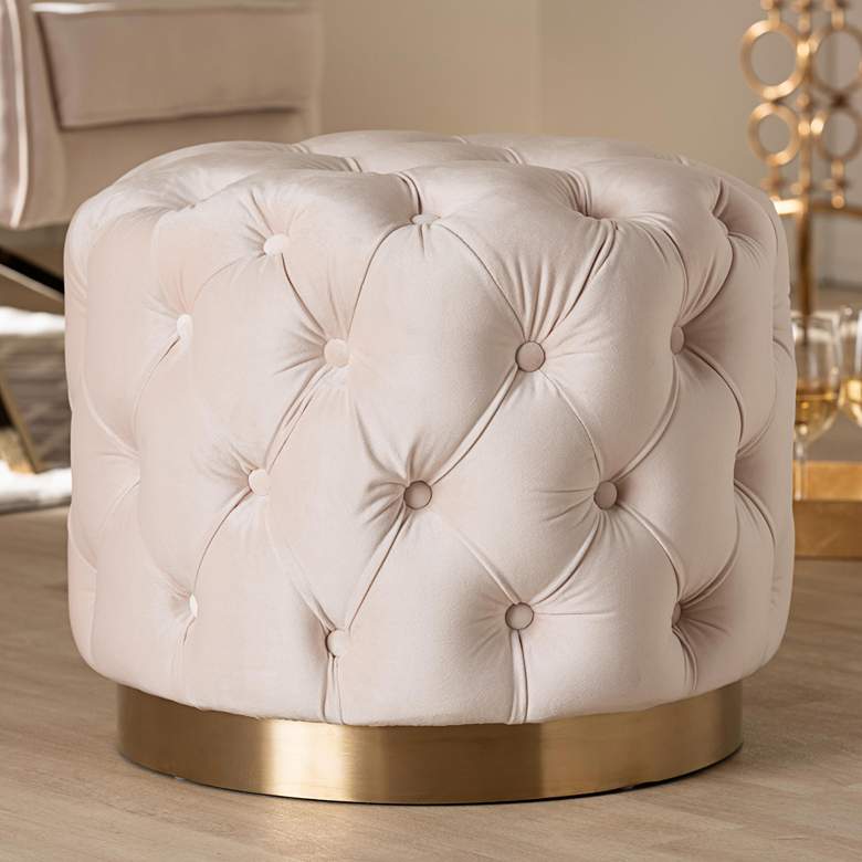 Image 1 Baxton Studio Valeria Glam Light Beige Velvet Tufted Ottoman