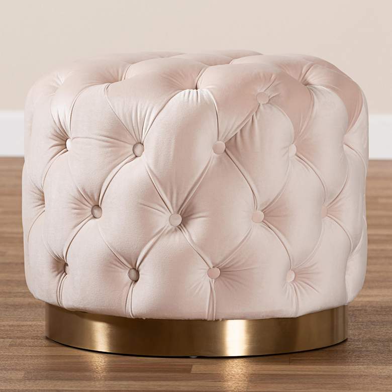 Image 4 Baxton Studio Valeria Glam Light Beige Velvet Tufted Ottoman more views