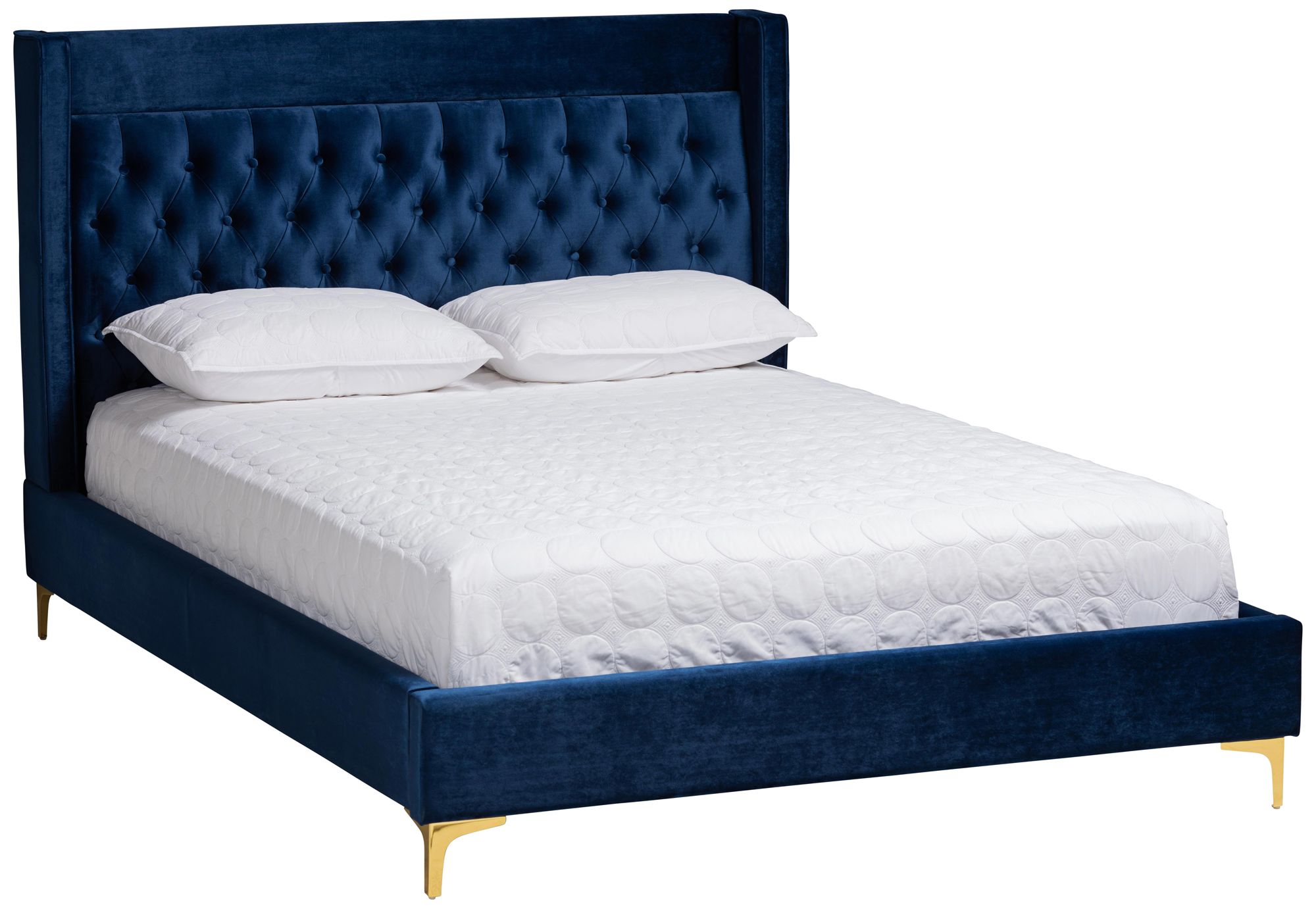 Baxton Studio Valery Navy Blue Velvet Queen Platform Bed 69H48