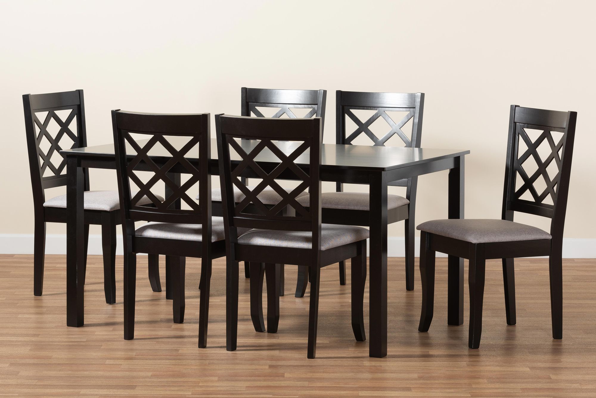 Baxton Studio Verner Dark Brown 7-Piece Dining Set in scene
