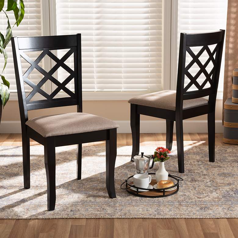 Image 1 Baxton Studio Verner Sand Fabric Upholstered 2-Piece Wood Dining Chair Set