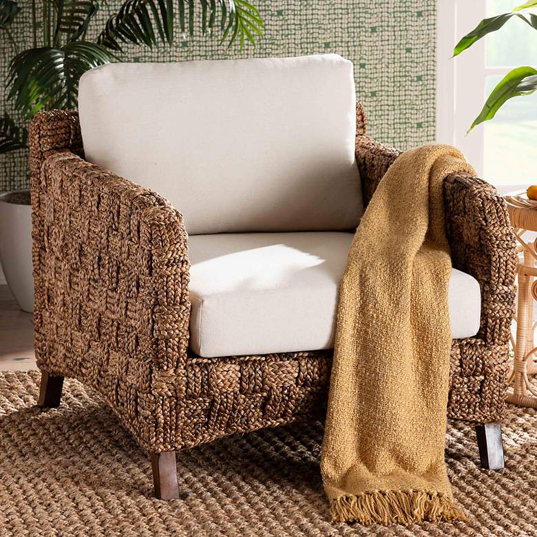 Image 1 Baxton Studio Vevina Dark Brown Seagrass Wood Arm Chair