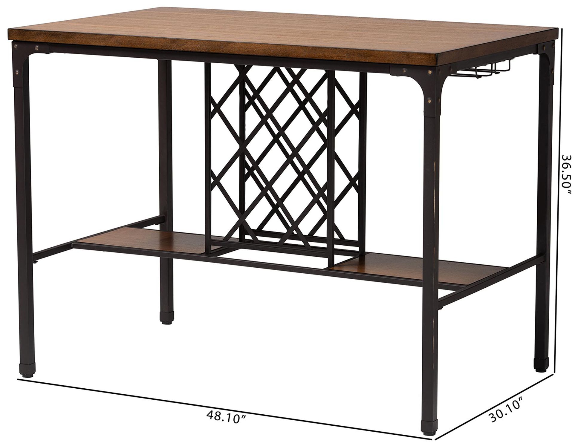Baxton Studio Vintner Industrial Pub Table with Built-In Wine Cage