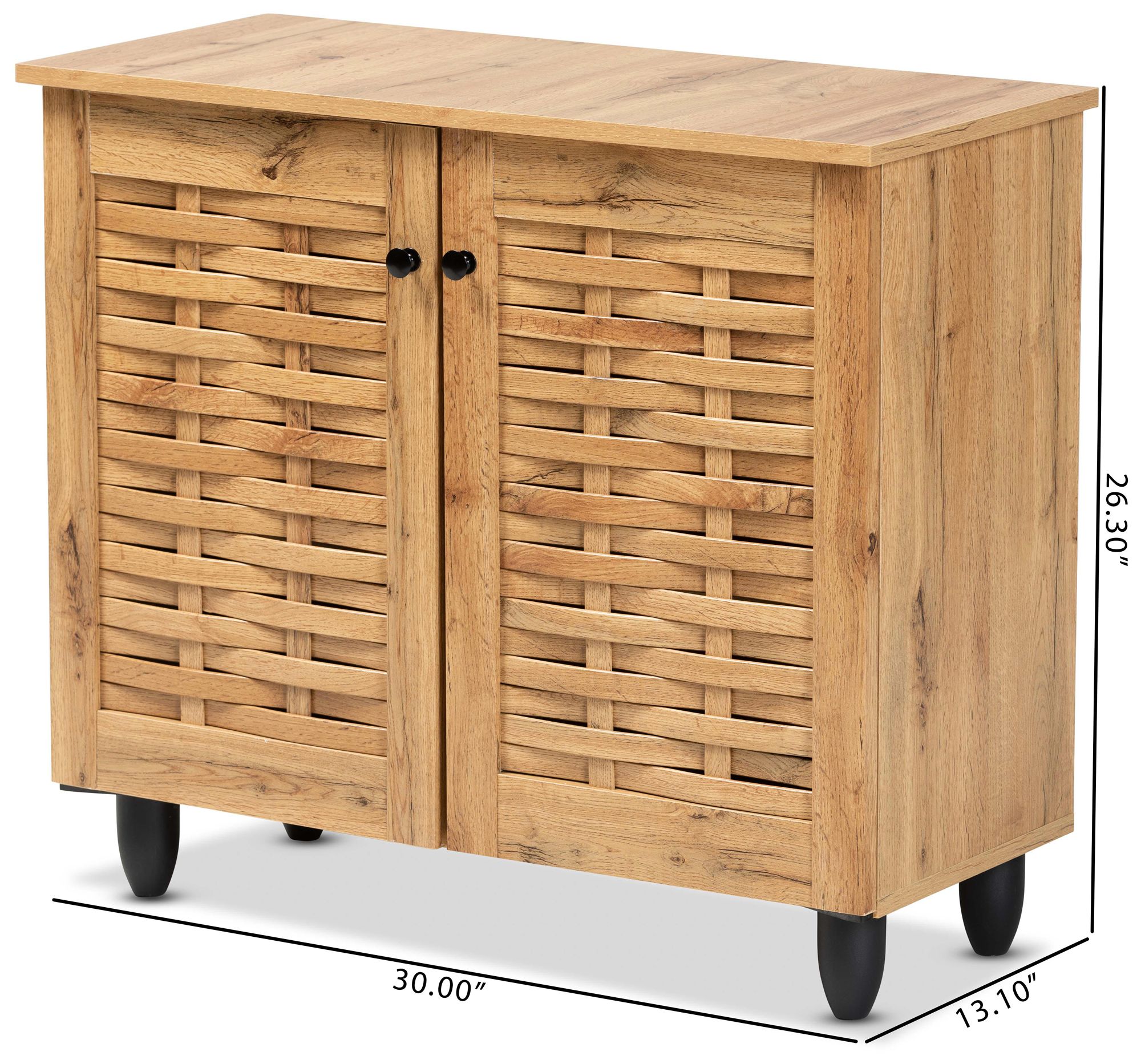 Baxton Studio Winda 30" Wide Oak Brown 2-Door Shoe Cabinet in scene